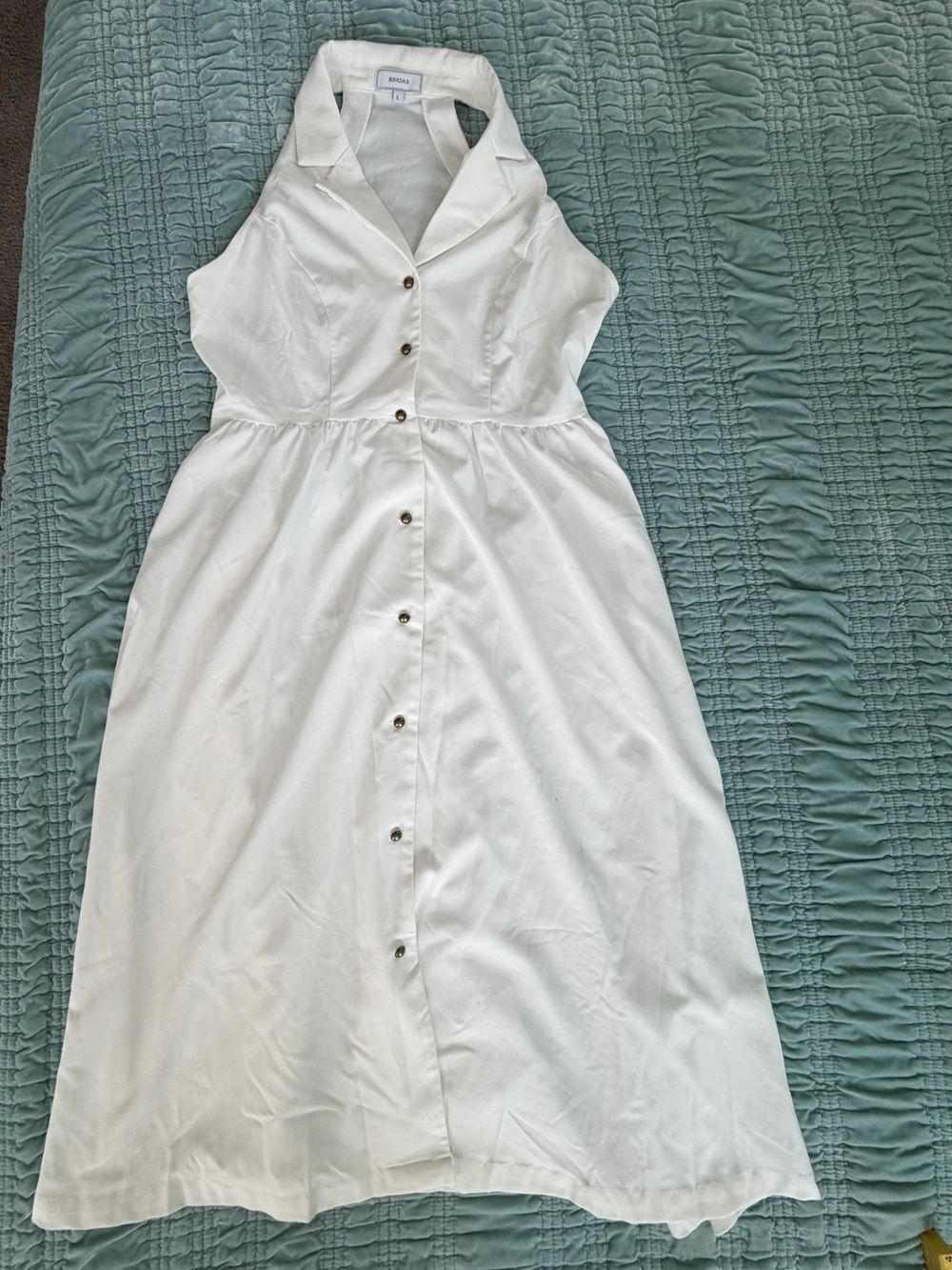 RIHOAS White Button-Front Maxi Halter Dress-Large